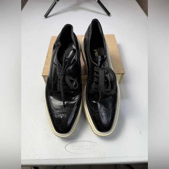 PRADA Black White Blue Perforated Wingtip Shoes Sz 37 / US 7 - Picture 6 of 13